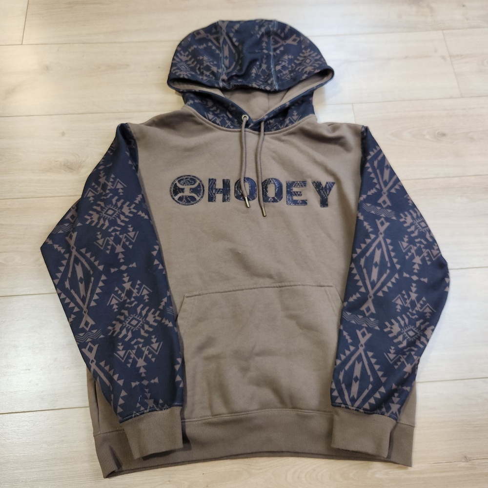 Hooey Hoodie Sweatshirt Mens Large Brown Aztec Sleeve Fleece Pullover Western
